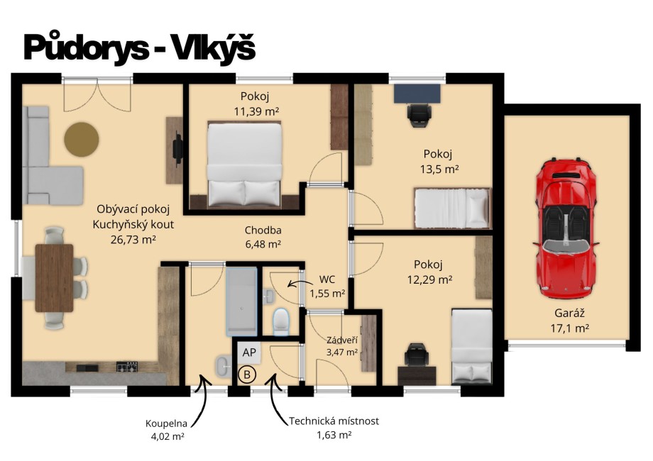Bungalov 4+kk s garáží (foto 1)