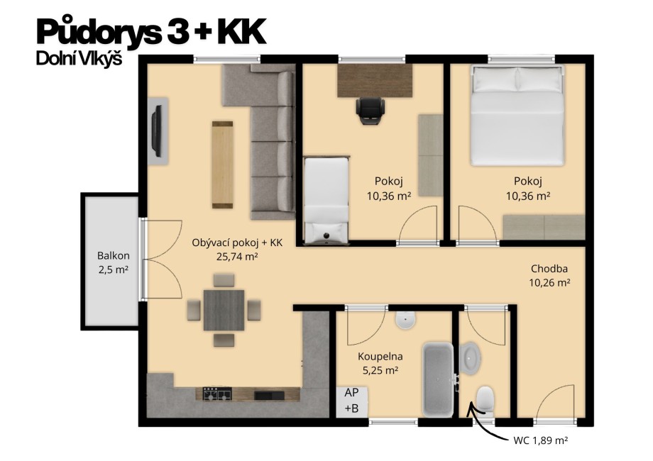 Byty 3+kk s balkonem (foto 1)